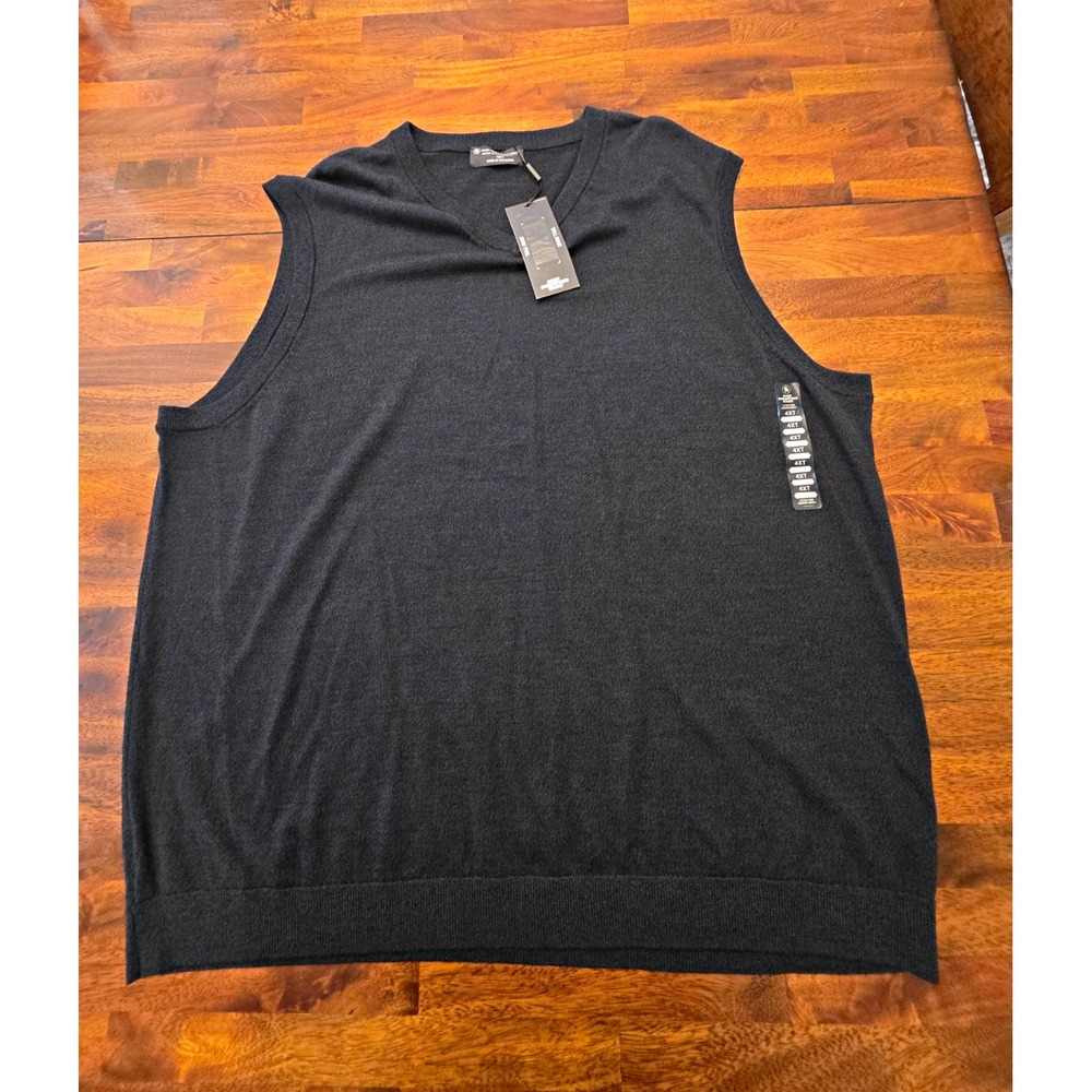 Hart Schaffner Marx Mens 4XLT Big & Tall Black Merino Wool V-Neck Vest nwt 054